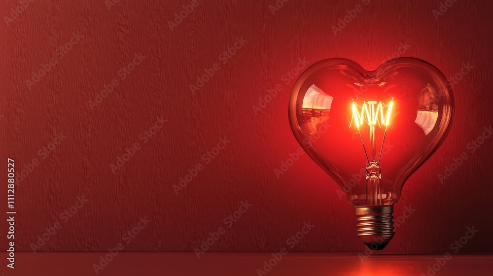 A light bulb shaped like a heart on a red background A light bulb shaped like a heart on a red background