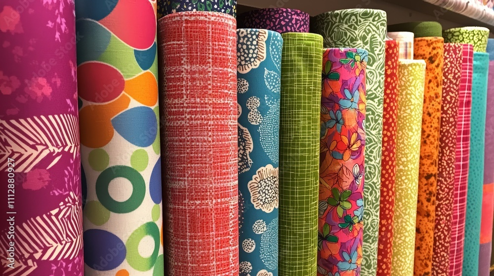 A shelf filled with lots of different colored fabrics A shelf filled with lots of different colored fabrics