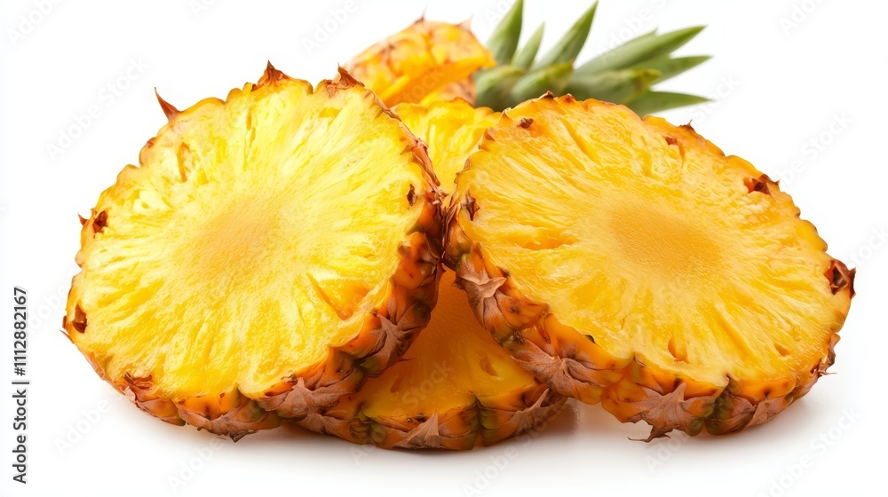 A pineapple cut in half on a white background A pineapple cut in half on a white background