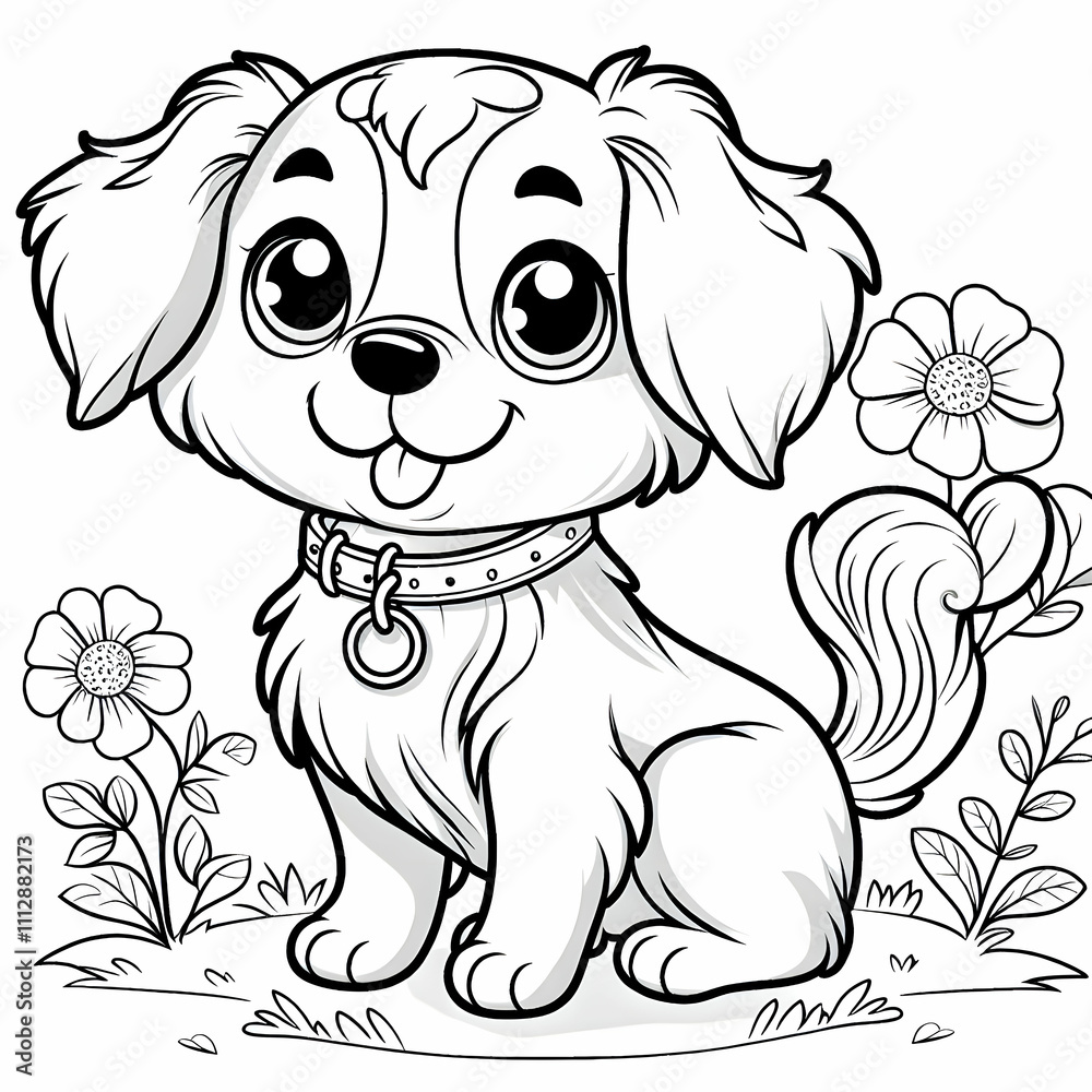 Fototapeta premium coloring page of a cute dog , coloring book page, clean line art, white background