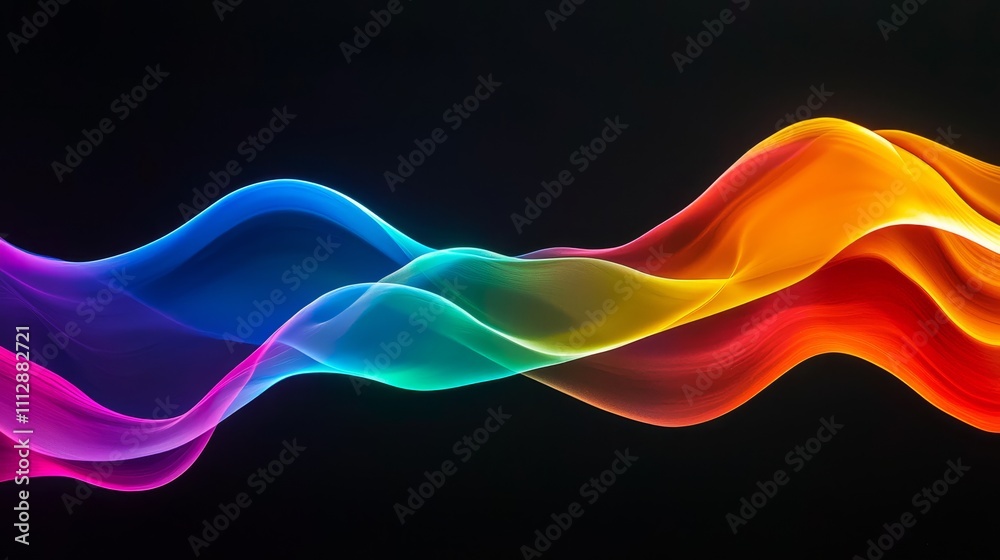 A colorful wave of light on a black background A colorful wave of light on a black background