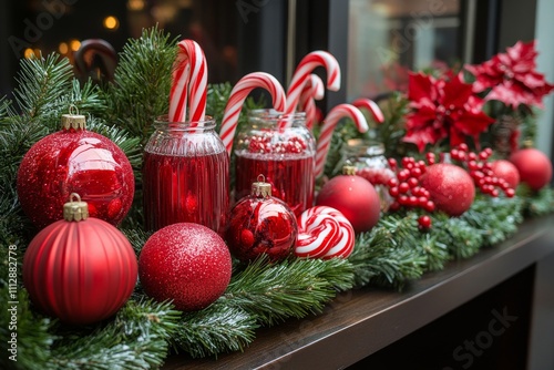 Festive holiday decor featuring red and white elements in a cozy indoor setting