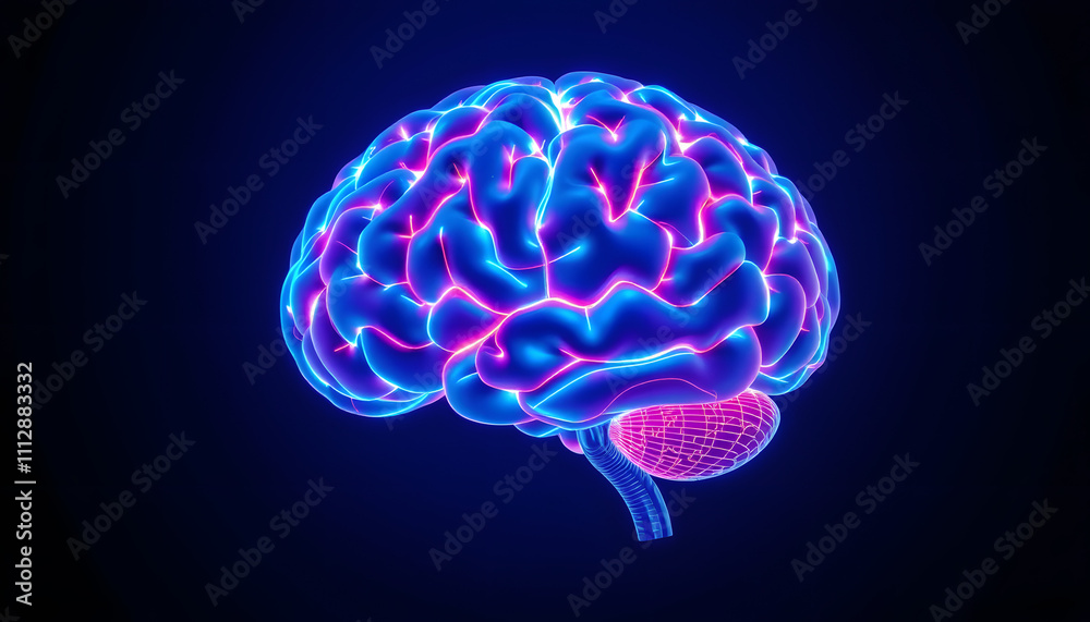 Abstract glowing blue brain with color lines o isolated with white highlights, png Abstract glowing blue brain with color lines o isolated with white highlights, png