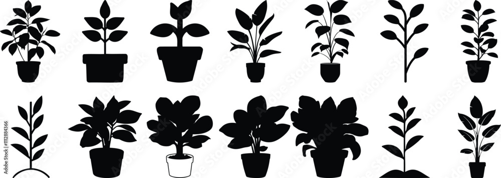 Plant silhouettes set, flower pack of vector silhouette design, isolated background