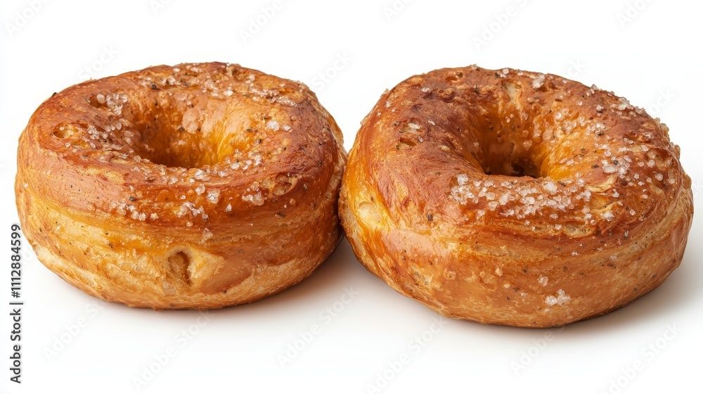 A couple of bagels sitting next to each other on a white surface