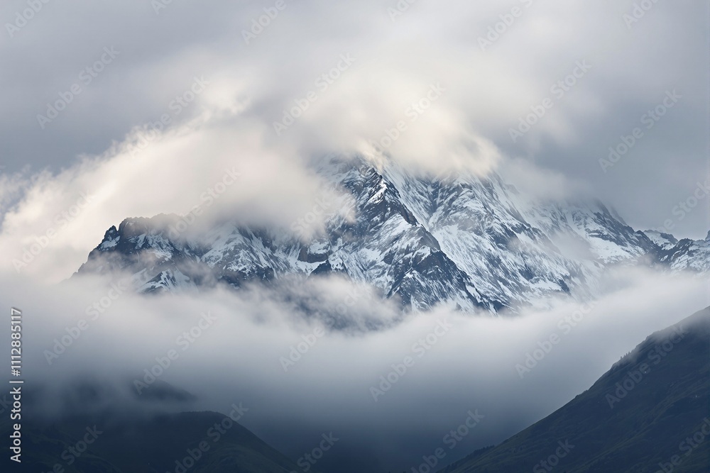 Majestic Snow-Capped Mountain Peaks Surrounded by Misty Clouds Majestic Snow-Capped Mountain Peaks Surrounded by Misty Clouds