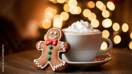 Gingerbread Cookie and Coffee Cup in Cozy Holiday Setting