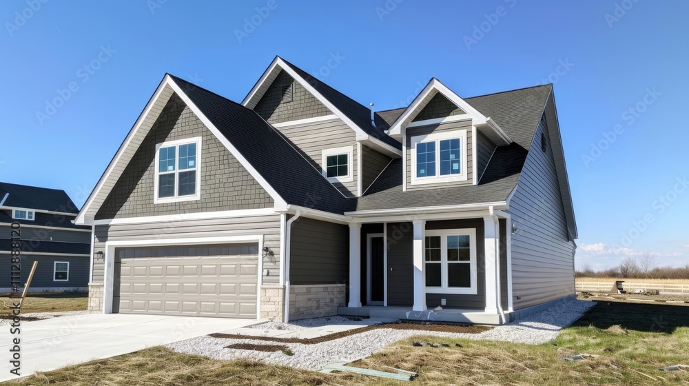 House With Siding. Modern Construction with Vinyl Siding, Roof, and Gutters House With Siding. Modern Construction with Vinyl Siding, Roof, and Gutters