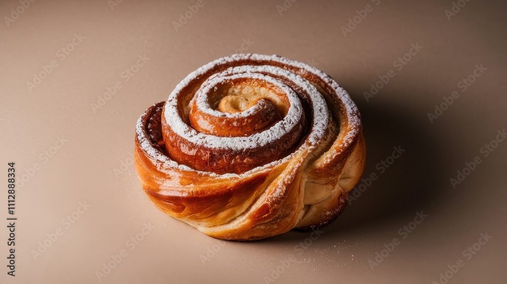 Fototapeta premium Golden-Brown Cinnamon Roll with Cream Cheese Frosting Center