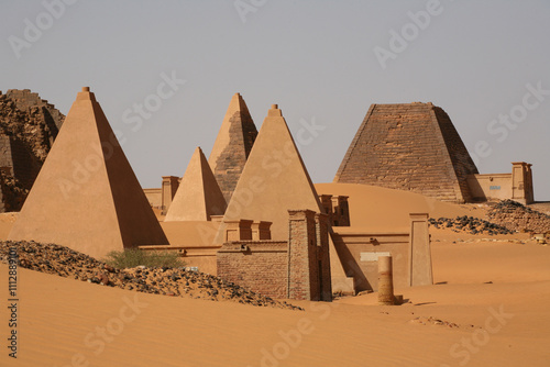 Photography Meroe or Merowe pyramids in Sahara desert Sudan