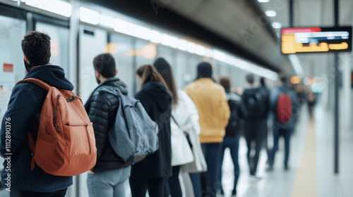 Public Transport Queue at Rush Hour Ticket Holders Waiting