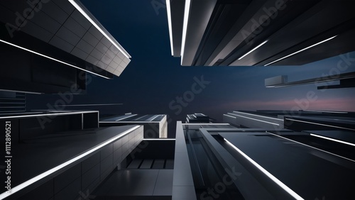 Futuristic Cityscape, Night View of Modern Architecture with LED Lighting, AI-Generated