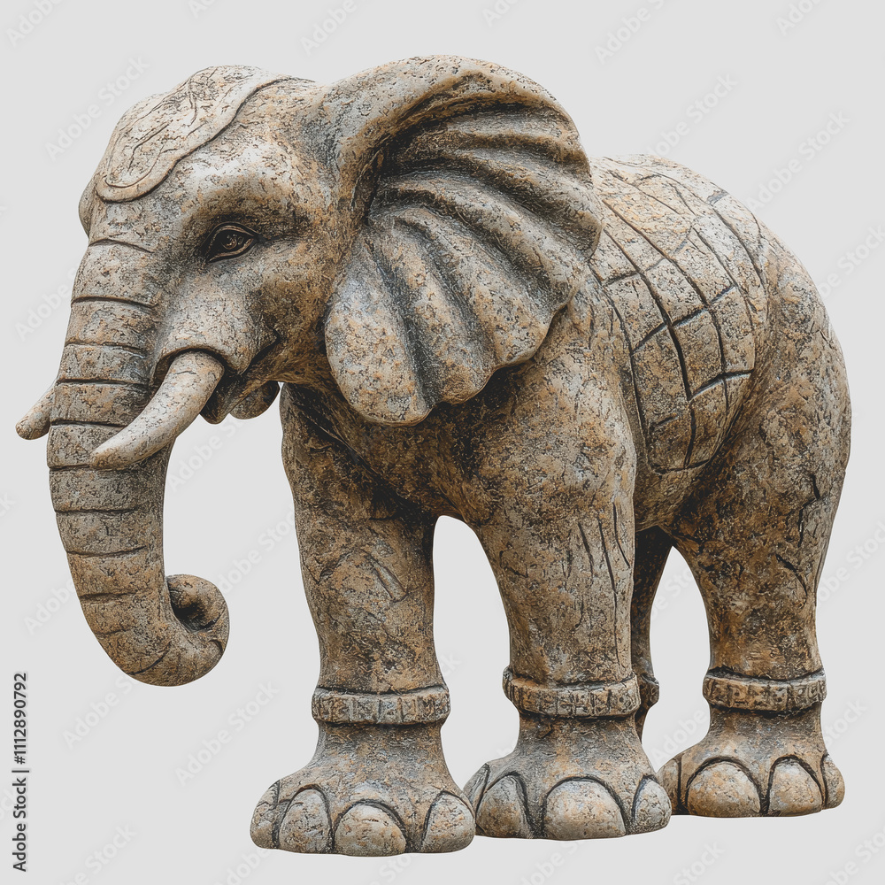 Fototapeta premium Realistic Stone Elephant Sculpture with Intricate Detailing and Textured Surface Ideal for Garden or Interior Decor Enhancements