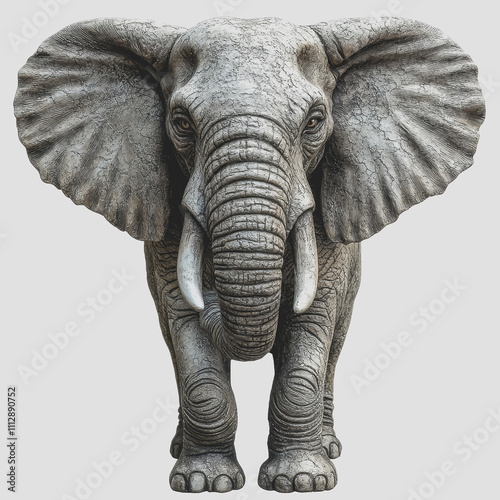 Realistic sculpture of a majestic African elephant showcasing intricate details of skin texture and large ears, ideal for art and nature themes photo