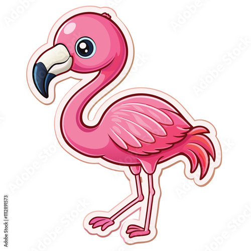 Lovely Cartoon Flamingo with Fluffy Wings and Cute Stance Posing on a Bright White Background Evoking a Fun and Cheerful Atmosphere in Any Design