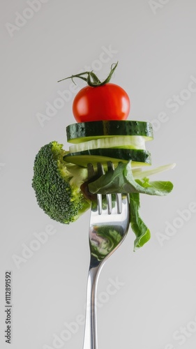 Fresh Vegetable Salad Close-Up with Fork and Assorted Greens and Veggies