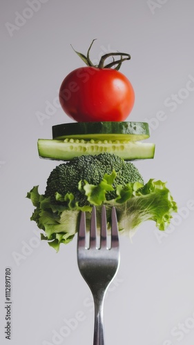 Vibrant Salad on Fork with Neutral Background in Professional Food Photo
