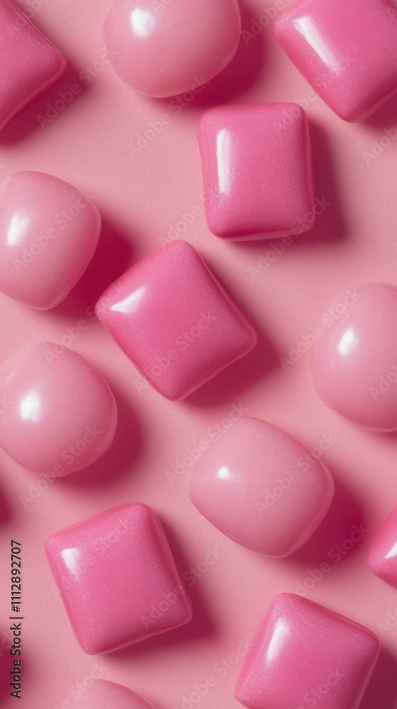 Pink candies close-up on pink background. Top view. Mock up. Postcard. Pink candies close-up on pink background. Top view. Mock up. Postcard.