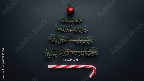 Stylized Christmas Tree with LOADING Text on a Gray Screen