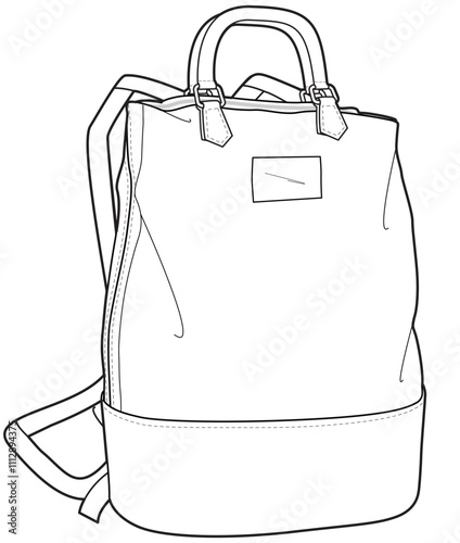 Luggage backpack flat sketch vector illustration technical cad drawing template