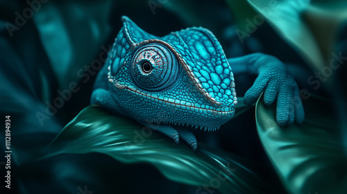 close-up photo of a chameleon on a green leaf