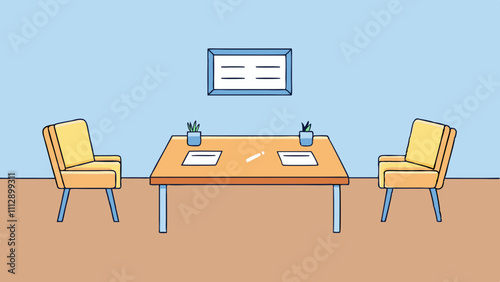 Well lit interview room with seating and table for job discussions