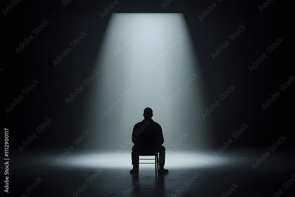 Dark and Ambient Picture of an Empty, Sad-Looking Man Sitting, Evoking a Sense of Isolation and Reflection in a Moody Setting Dark and Ambient Picture of an Empty, Sad-Looking Man Sitting, Evoking a Sense of Isolation and Reflection in a Moody Setting