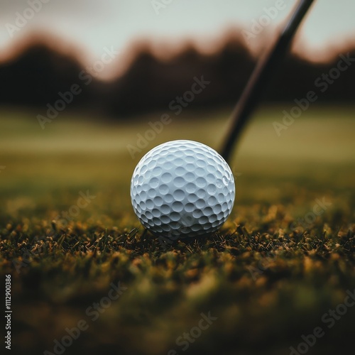 A golf ball teed up close up with a stark photo