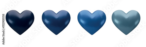 A set of realistic hearts in blue colors. 3d rendering of the heart.