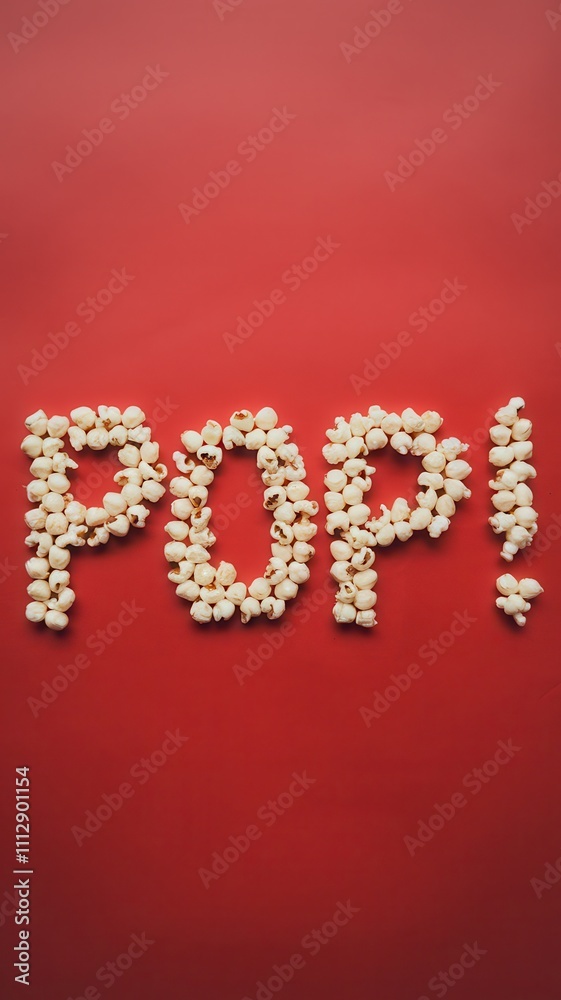 Popcorn Arranged Creatively to Spell POP! in Bold Typography Popcorn Arranged Creatively to Spell POP! in Bold Typography