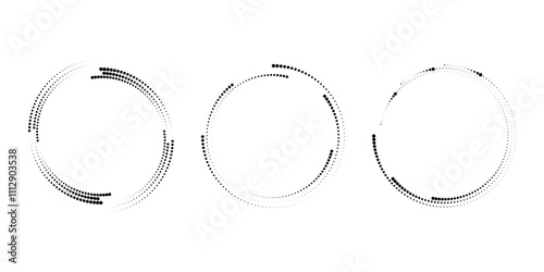  Set of black dotted lines in spiral form. Geometric art. Halftone dots. Trendy design element for logo, tattoo, sign, symbol, web, prints, posters, social media, template, pattern, abstract backgroun