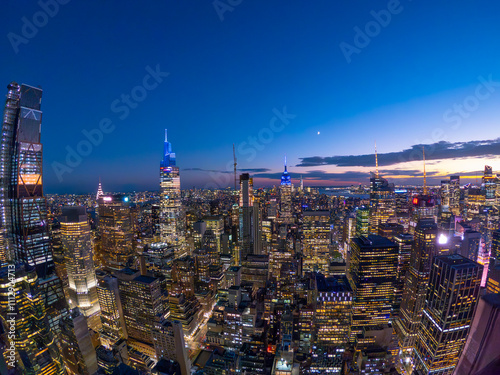 Manhattan skyline seen from Top of the Rock on Rockefeller Center at sunset