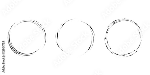 Set of black dotted lines in spiral form. Geometric art. Halftone dots. Trendy design element for logo, tattoo, sign, symbol, web, prints, posters, social media, template, pattern, abstract background