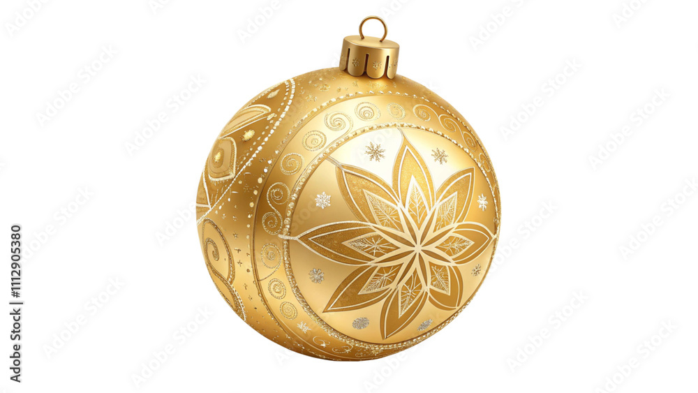 A shiny gold Christmas ornament on a clean white background A shiny gold Christmas ornament on a clean white background