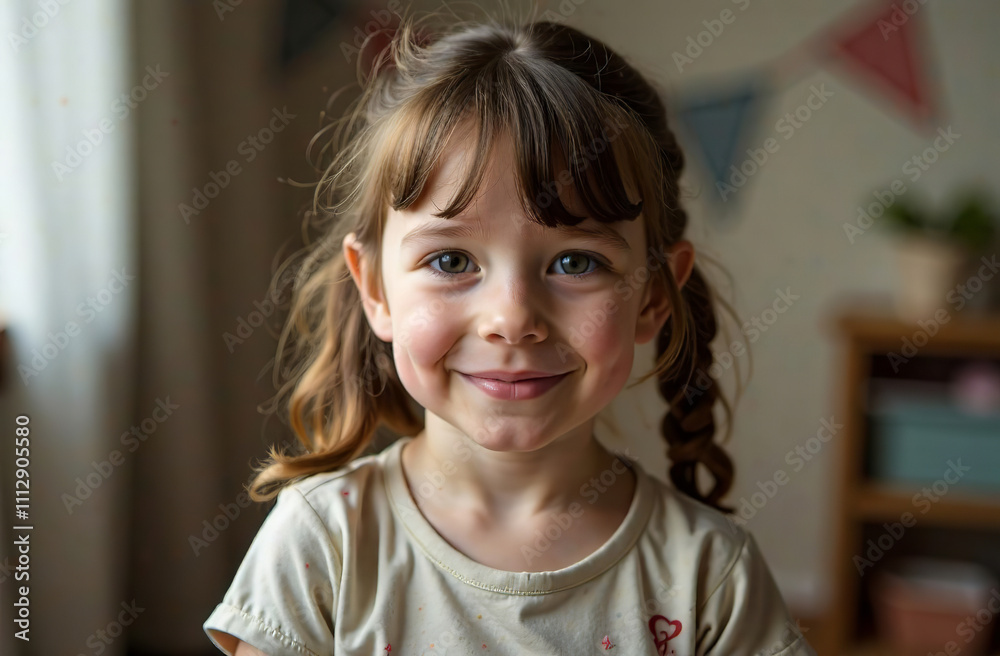 Portrait of little girl in children room, happy childhood. AI Generative Portrait of little girl in children room, happy childhood. AI Generative