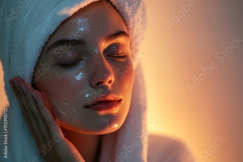 Obraz na płótnie Unwinding in a state of pure serenity as I immerse myself in a luxurious and rejuvenating skincare ritual at a peaceful spa retreat w salonie