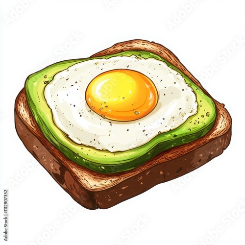 Avocado toast with fried egg isolated photo