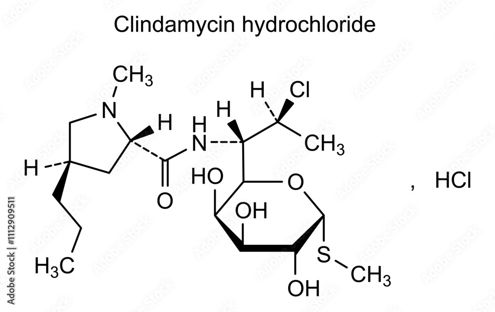 Obraz premium Chemical structure of clindamycin hydrochloride, drug substance