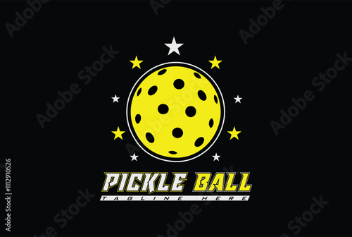Pickleball Logo With Star around it. Pickleball sports logo vector illustration icon emblem.