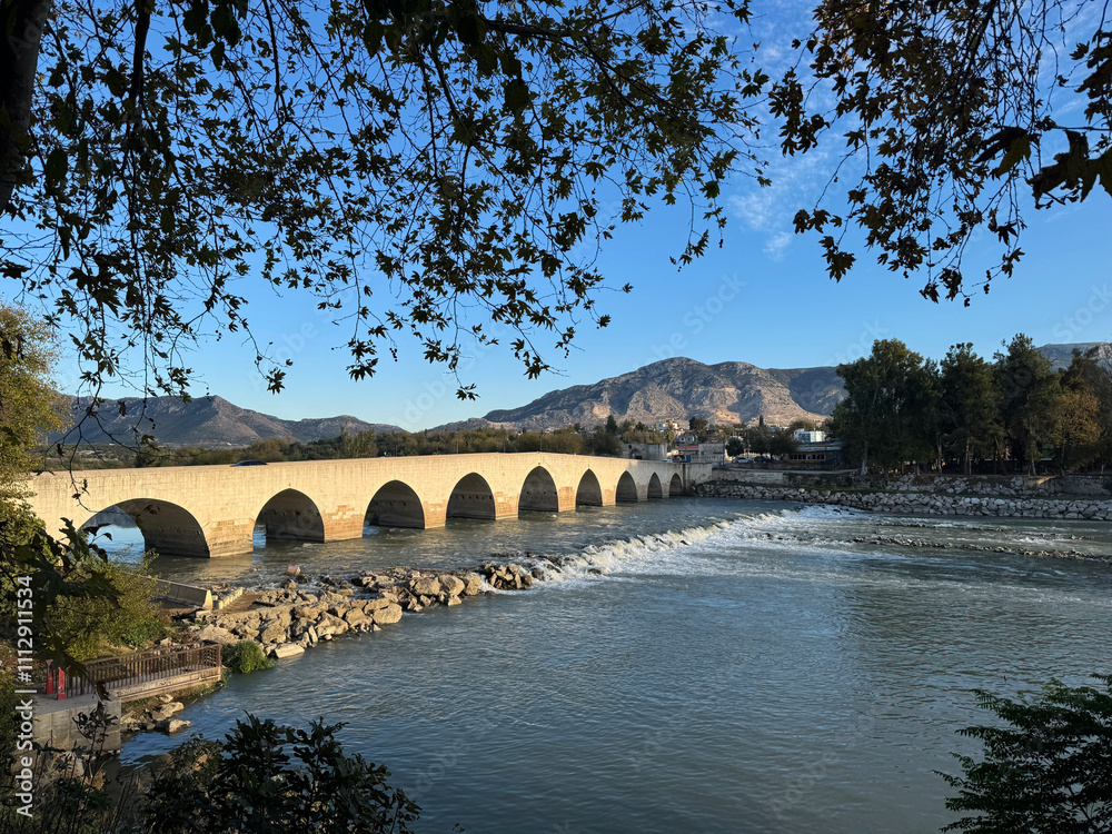 Fototapeta premium The ancient Misis Bridge over the Ceyhan River is a Roman bridge located in Adana Province.