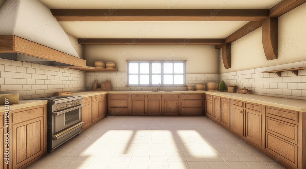 Fototapeta premium Provincial Kitchen with Orchard Views and Homey Feel