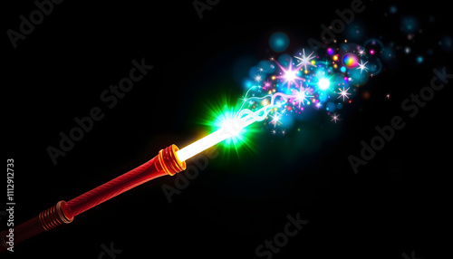 Magic wand isolated with white highlights, png