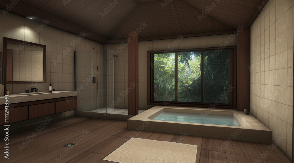 Elegant Bathroom with Lush Rainforest Ambiance Elegant Bathroom with Lush Rainforest Ambiance