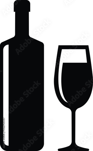 Wine bottle and glass icon in flat set. isolated on transparent background. Shape of traditional glass bottle of still wine Types Alcohol Beverage Bar Drink Concept Vector for apps, website