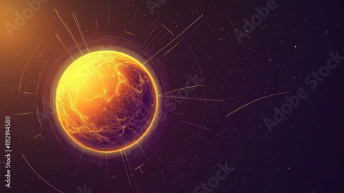 Earth axis diagram illustration showing the tilt of the Earth's rotational axis relative to its orbital plane, explaining the cause of seasonal changes and the distribution of sunlight. photo