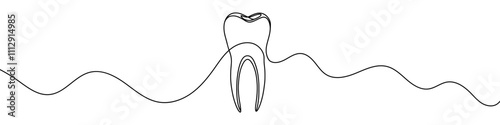 Continuous line drawing representing a tooth for dental care concept. Vector illustration.