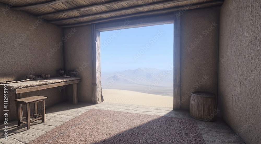 Rustic Den With Desert Landscape Equipped With Cozy Amenities