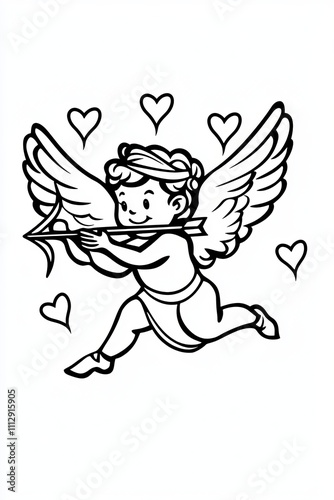 Wallpaper Mural Cute cartoon angel character flying with a bow and arrow, surrounded by hearts. Torontodigital.ca