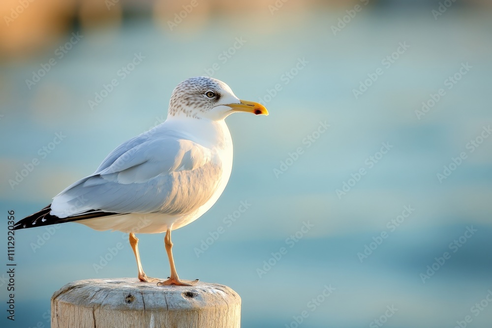 A majestic seagull stands gracefully on a wooden post, overlooking the sparkling waters, embodying the essence of coastal beauty and the freedom of seaside wilderness. A majestic seagull stands gracefully on a wooden post, overlooking the sparkling waters, embodying the essence of coastal beauty and the freedom of seaside wilderness.
