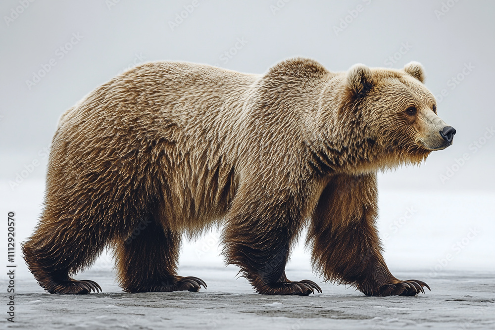 Fototapeta premium Majestic Brown Bear Walking Across Snowy Ground